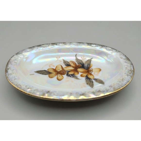 Lipper Mann Japan Lusterware Butter Pat Trinket Dish Handpainted Flower Gold Rim - Picture 4 of 8